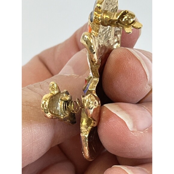 Vtg 1980's Enamel Christmas Snowman Brooch‎ Pin W/ Moving Waving Arm. Emblished - Picture 4 of 6